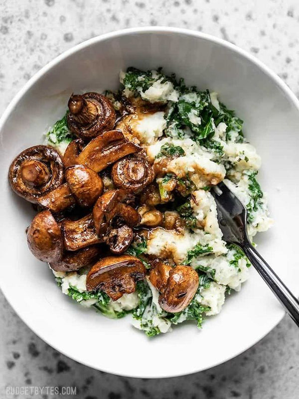 Balsamic Roasted Mushrooms With Herby Kale