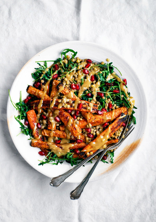 Spicy Roasted Carrot Salad with Tahini and Lentils