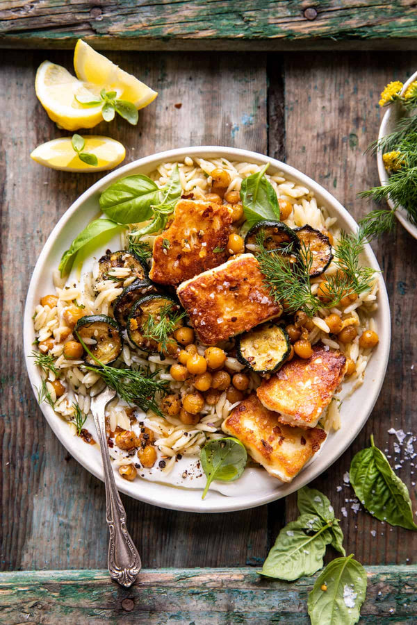 Crispy Lemon Feta with Spiced Chickpeas